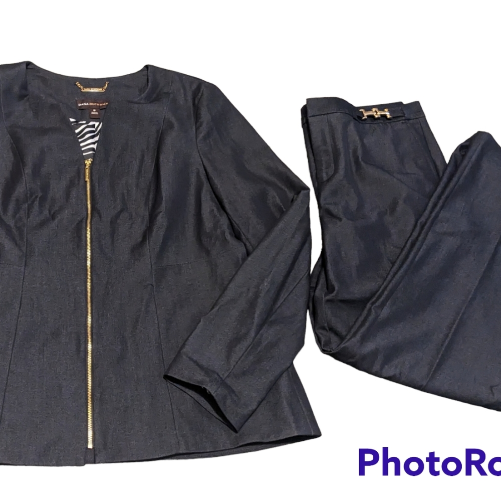 Dana Buchman Gold Buckle Trouser Dress Pant & gold zipper jacket size 10